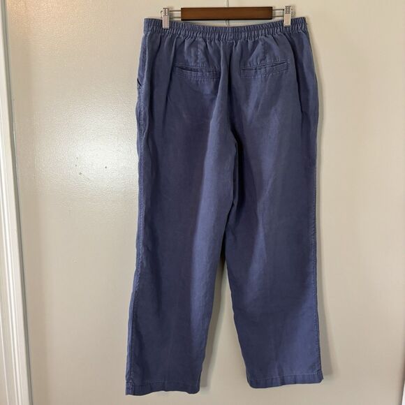 LL Bean Womens Linen Pull On Pants Elastic Waist Lightweight Blue Sz 14 Regular - Picture 3 of 7